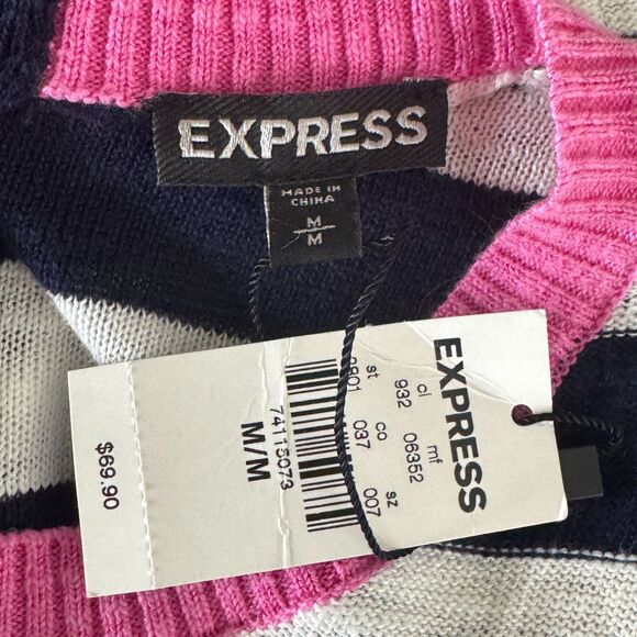 New Express Stripe Blocked Sweater Skater Dress Knit Nautical Womens Size Medium - Picture 3 of 9